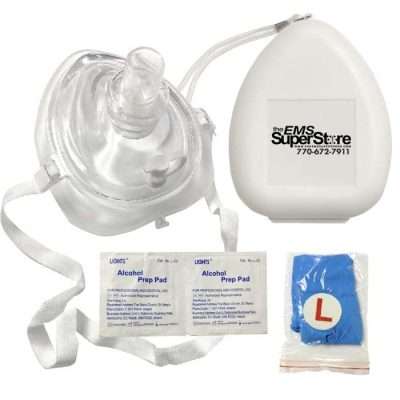CPR Pocket Mask With O2 Inlet, Headstrap, Gloves, And Wipes